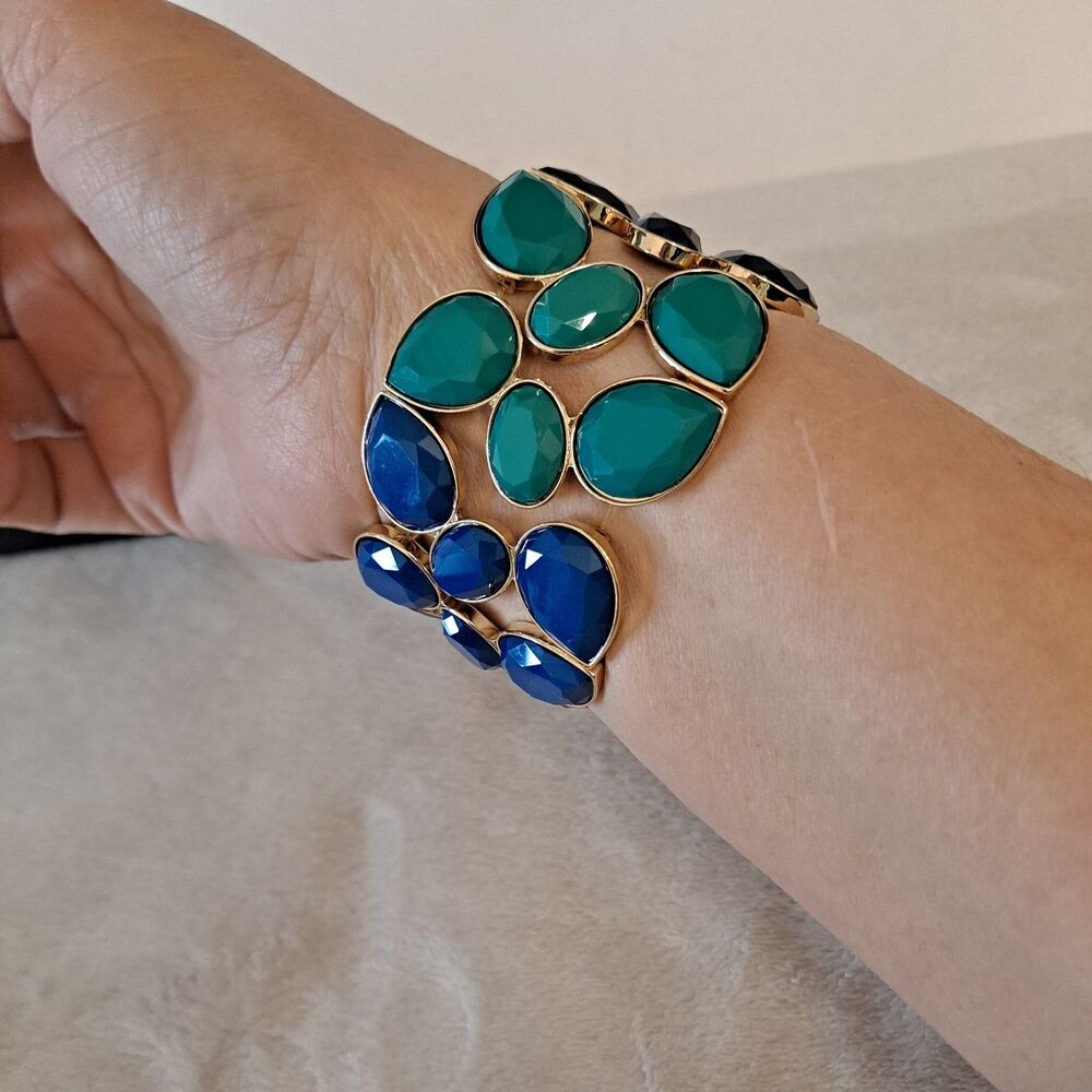 INC International Concepts Stretch Bracelet Goldtone Multi Blue - Picture 6 of 8